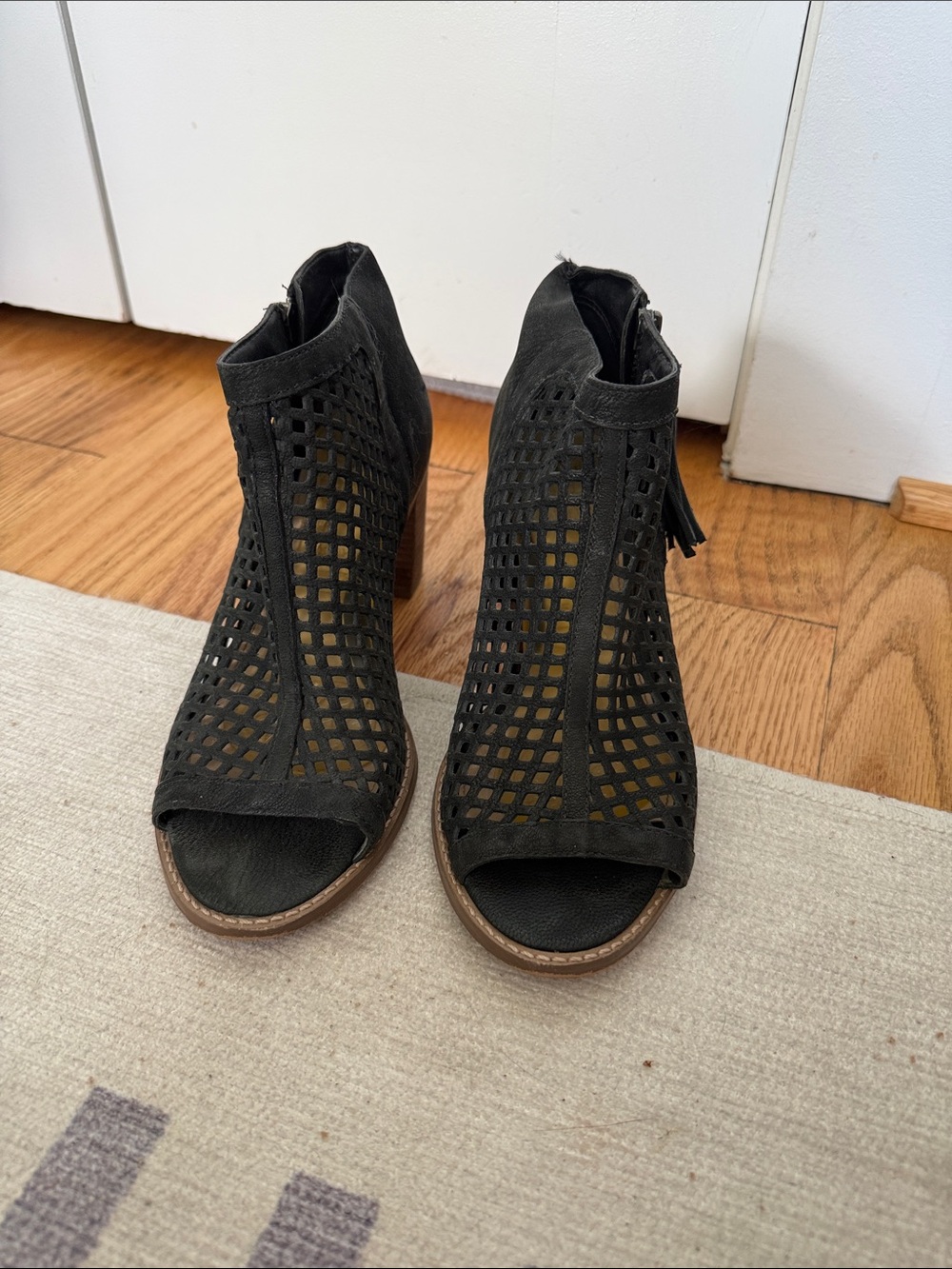Vince Camuto Black Laser-Cut Open Toe Booties